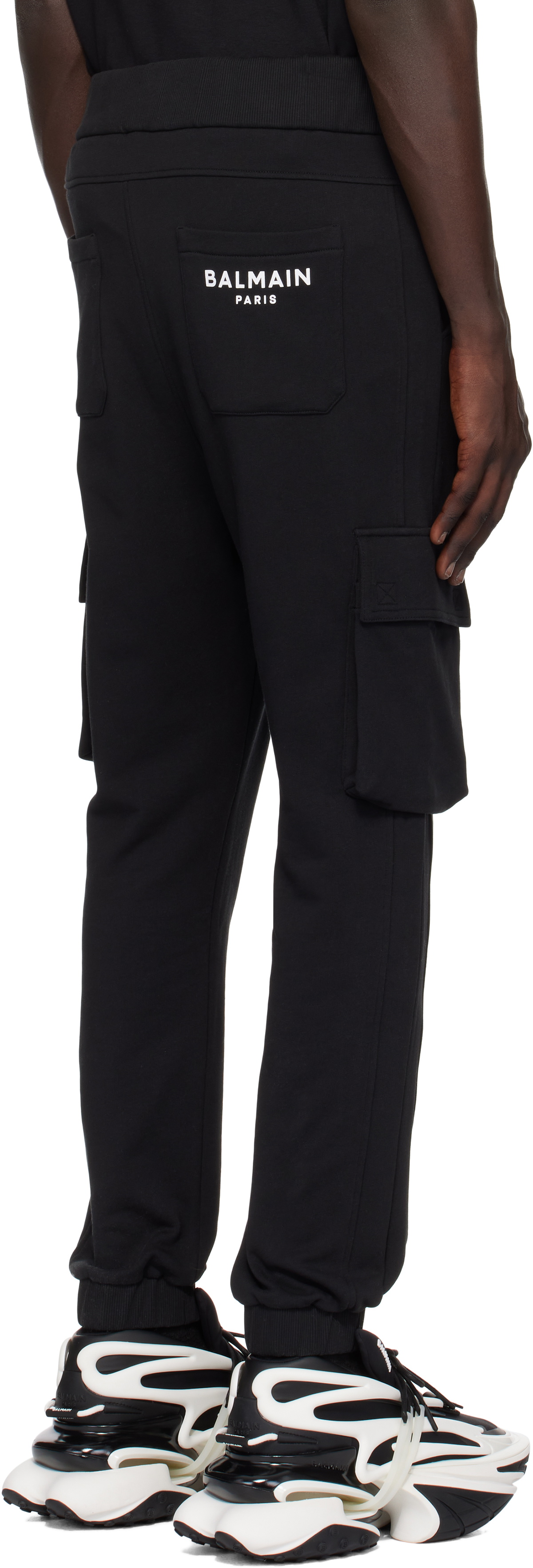 Balmain Black 'Balmain Paris' Print Cargo Pants Balmain