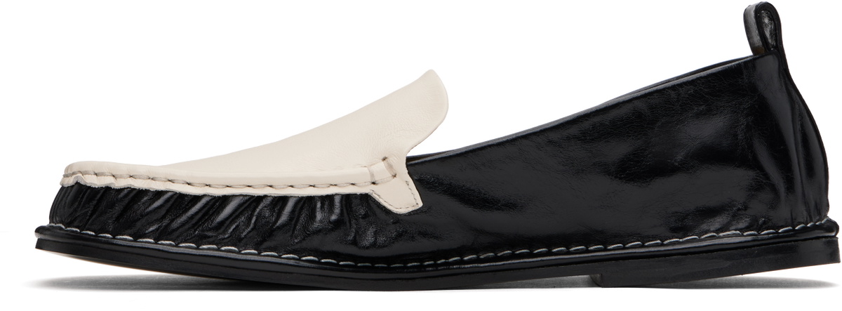 AMI Paris Black & Off-White Leather Midi Loafers