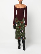 DRIES VAN NOTEN - Rose Print Velvet Long Skirt