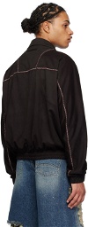 lesugiatelier Brown Embroidered Faux-Leather Bomber Jacket
