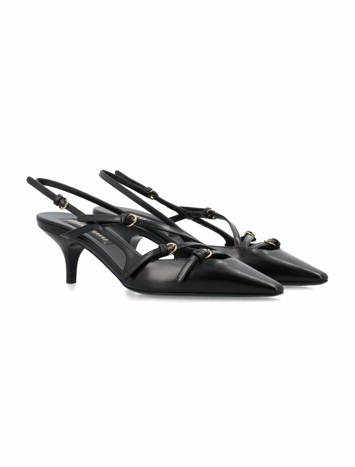 【送料&関税込】Miu Miu Brushed Leather Slingbacks With Buck Black Brushed Leather Slingbacks With Buckles | Miu Miu