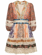 ZIMMERMANN - Devi Printed Linen Mini Dress W/lace