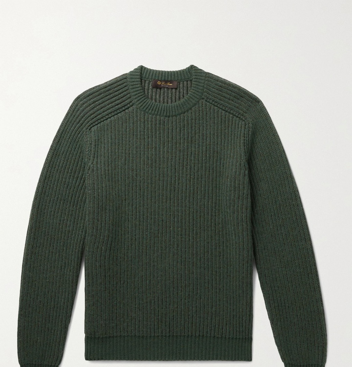 Photo: LORO PIANA - Ribbed Mélange Cashmere Sweater - Green