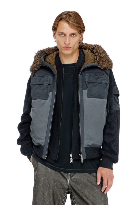 Photo: Diesel Hooded padded jacket with knitted sleeves - Winter Jackets Mens in Blue
