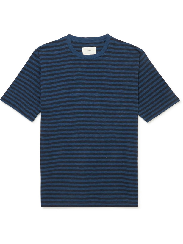 Photo: Folk - Classic Striped Slub Cotton-Jersey T-Shirt - Blue