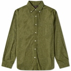 Beams Plus Men's Button Down Solid Flannel Shirt in Olive