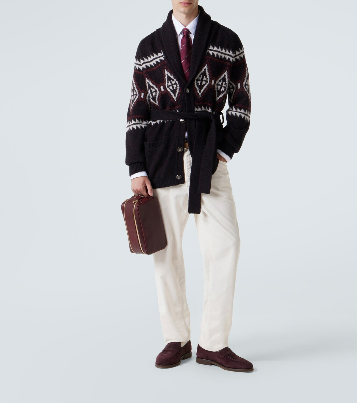 Brunello Cucinelli Jacquard wool, silk and cashmere cardigan