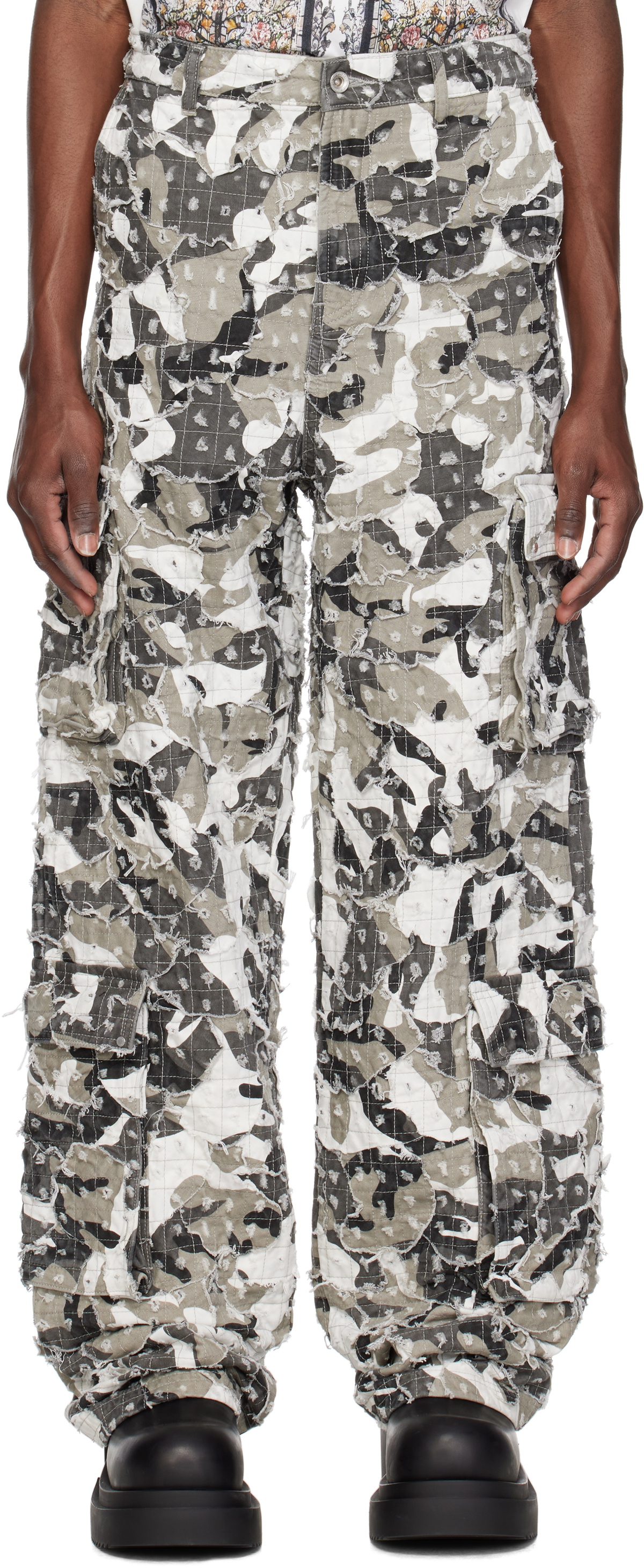 Who Decides War Gray Micro Distressed Cargo Pants