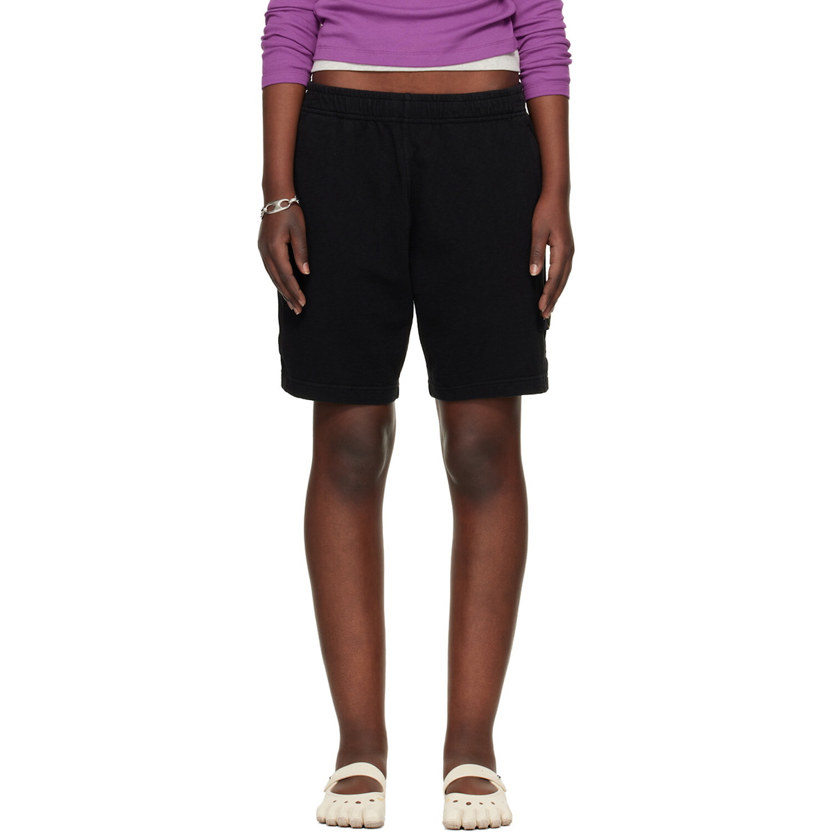 Stone Island Black 6200014 Malfilé Fleece Old Effect Shorts
