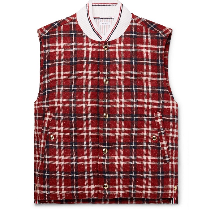 Photo: Thom Browne - Checked Donegal Wool Down Gilet - Red