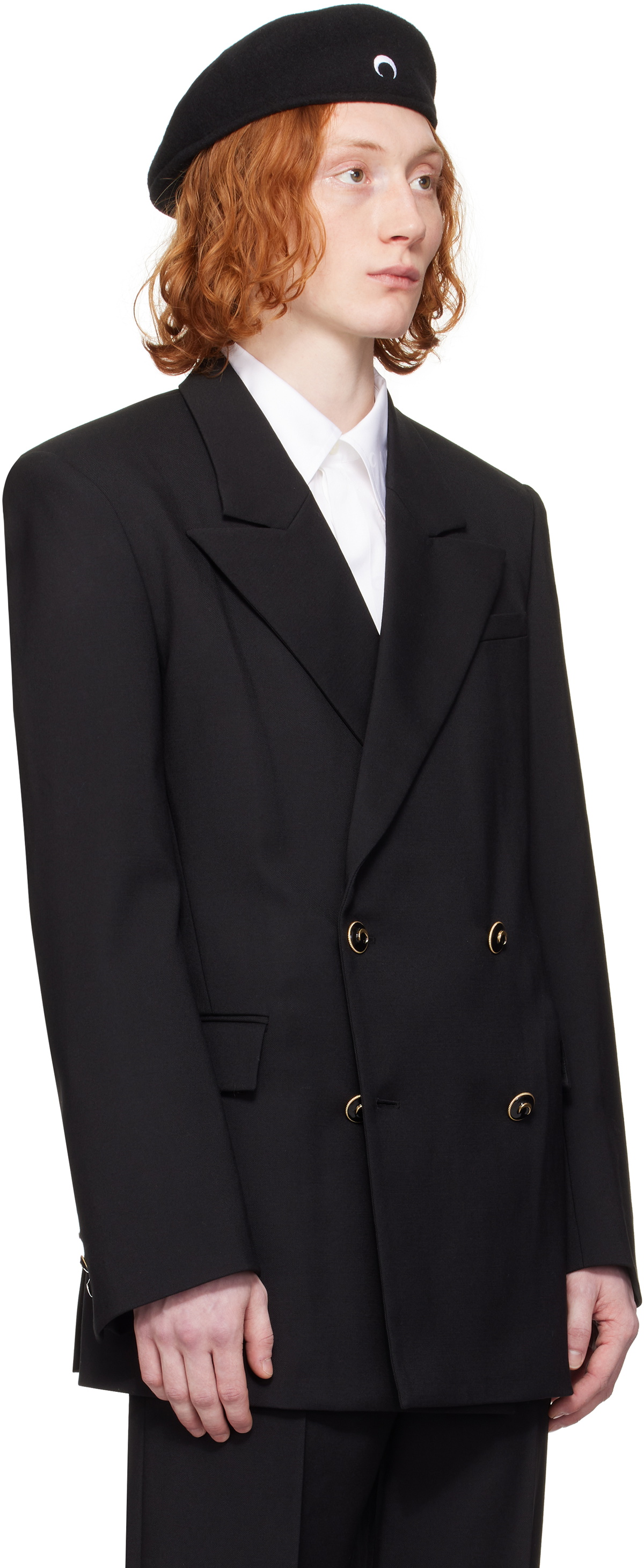 Marine Serre Black Virgin Wool Twill Fitted Blazer