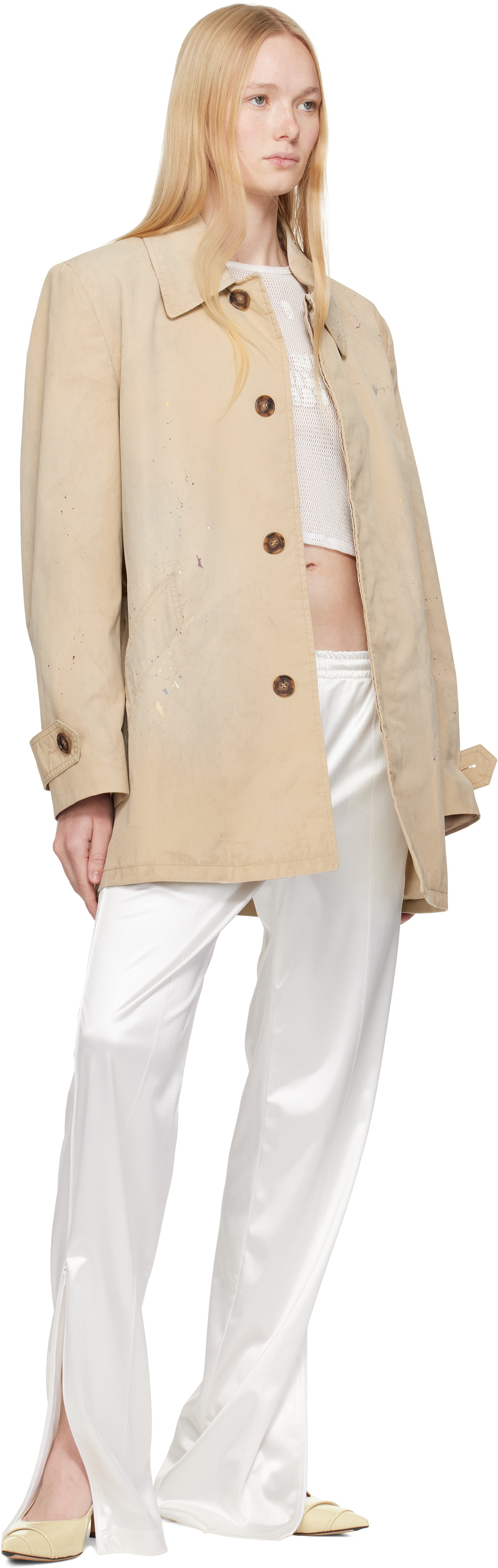 MM6 Maison Margiela White Satin Lounge Pants