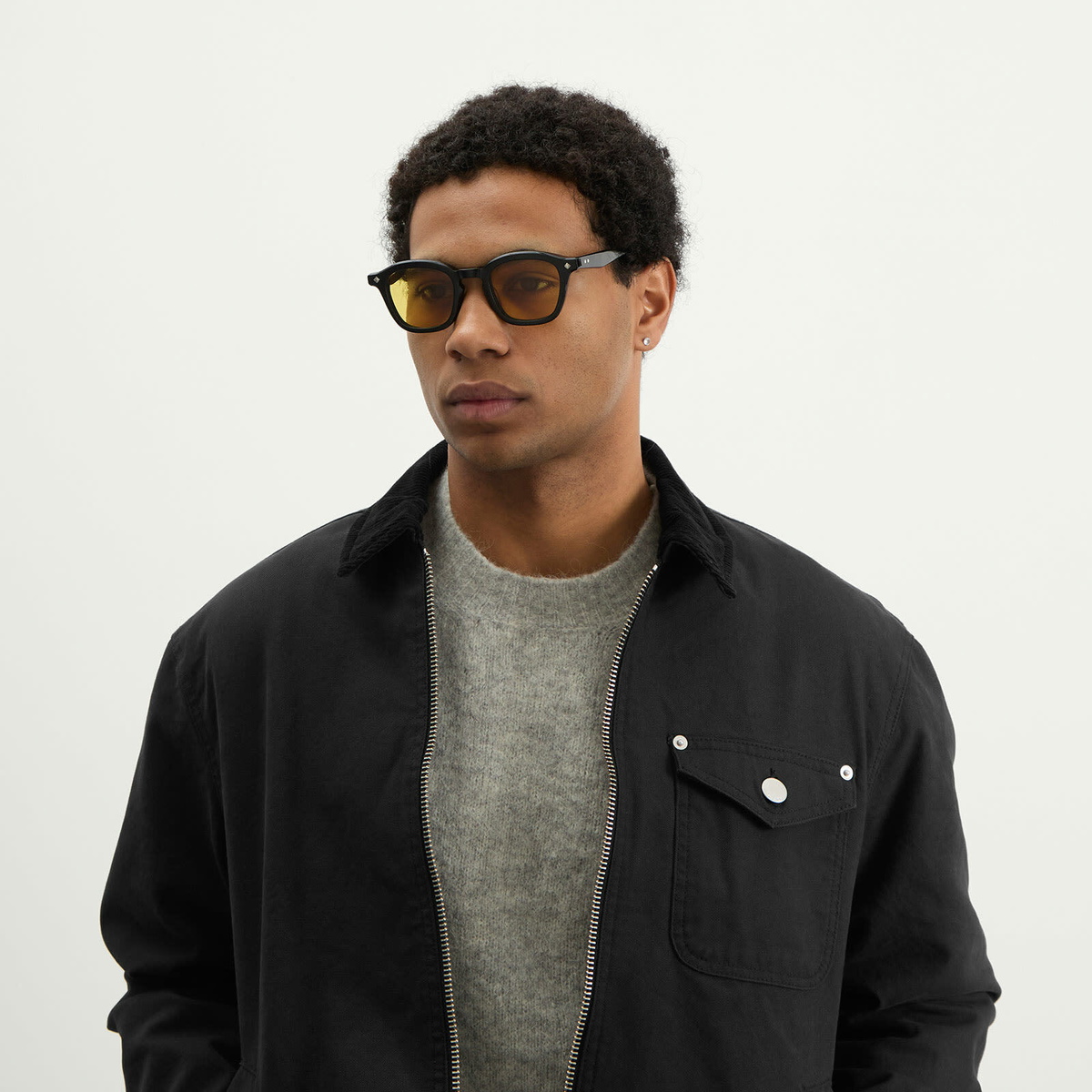 Lunetterie Générale Cognac Sunglasses in Black/Palladium/Yellow 