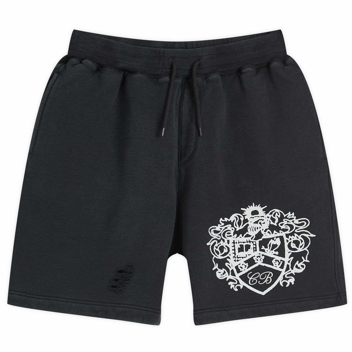 Cole Buxton Men's Distressed Collegiate Shorts in Vintage Black