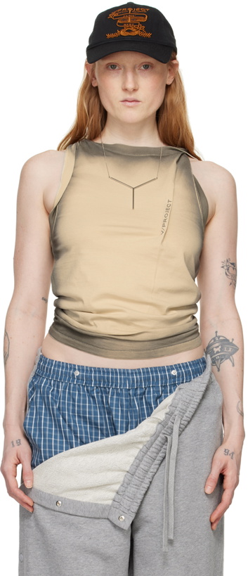 Photo: Y/Project Beige Twisted Shoulder Tank Top