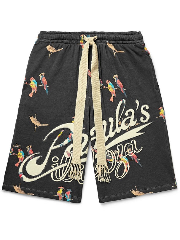 Photo: LOEWE - Paula's Ibiza Wide-Leg Printed Loopback Cotton-Jersey Drawstring Shorts - Black