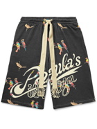 LOEWE - Paula's Ibiza Wide-Leg Printed Loopback Cotton-Jersey Drawstring Shorts - Black