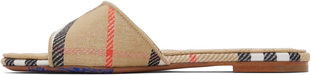 Burberry Tan Check Sloane Slides
