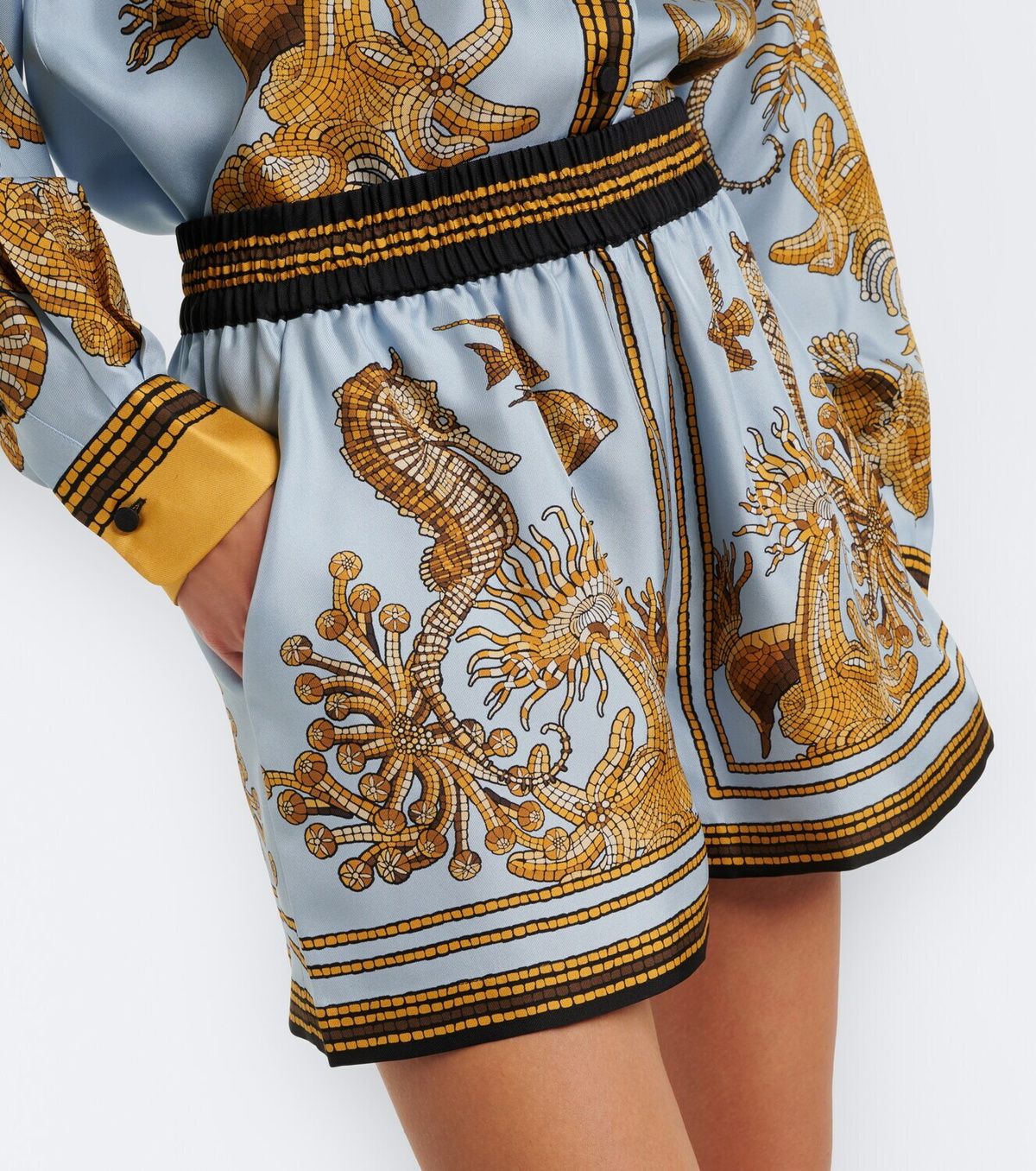 La DoubleJ Pull-Up printed silk twill shorts