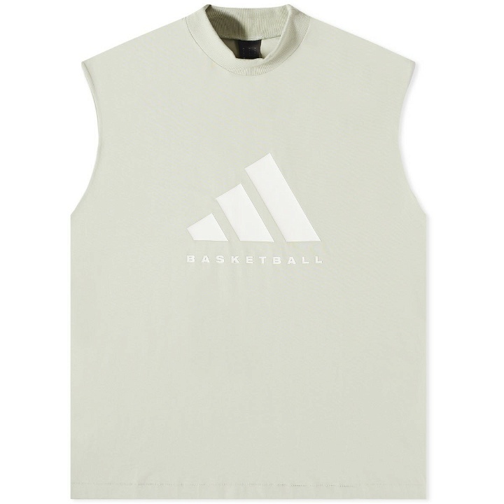 Photo: Adidas Men's Basketball Sleeveless Logo T-Shirt in Halo Green