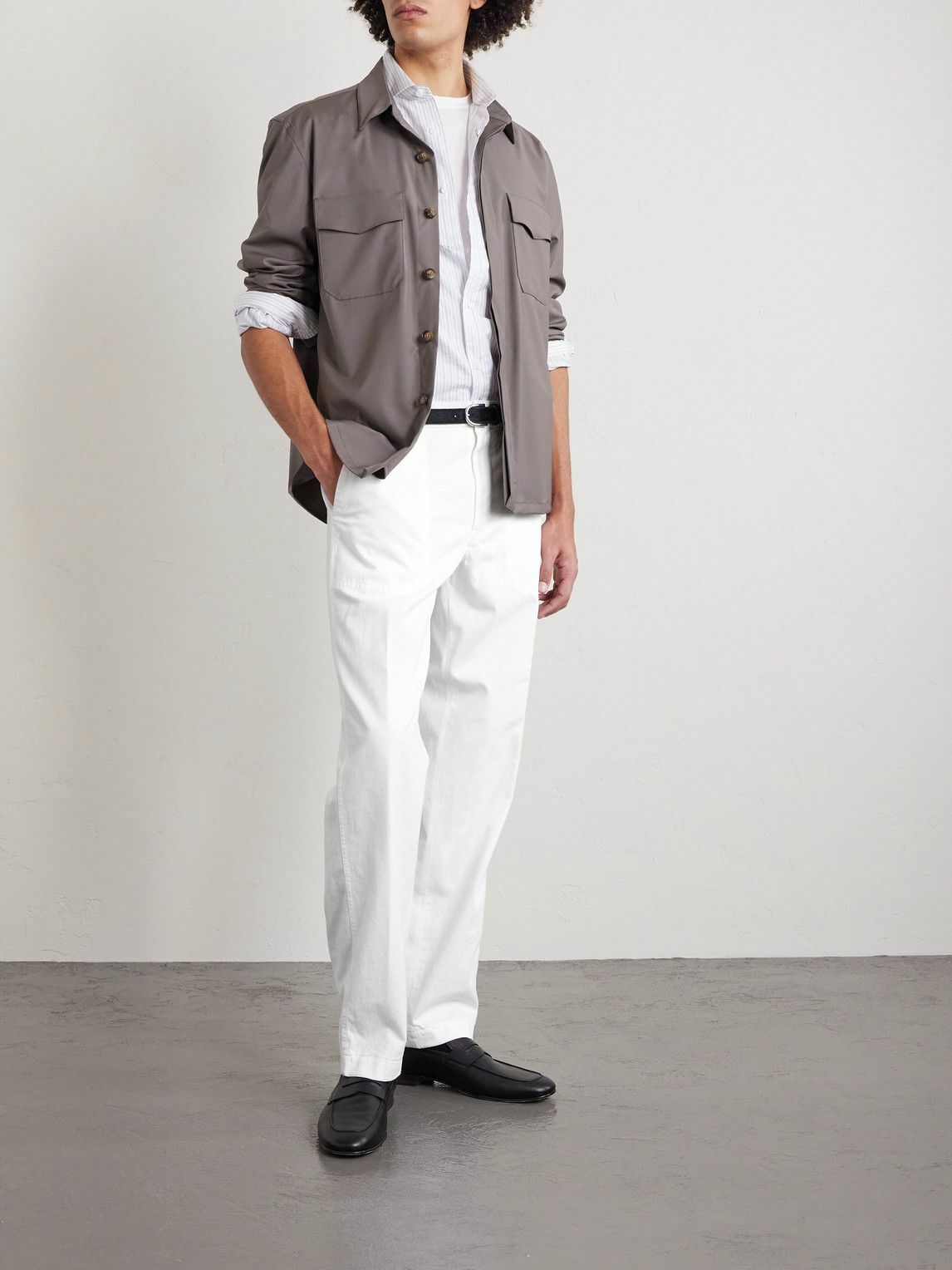 Canali - Straight-Leg Cotton-Blend Twill Trousers - Neutrals