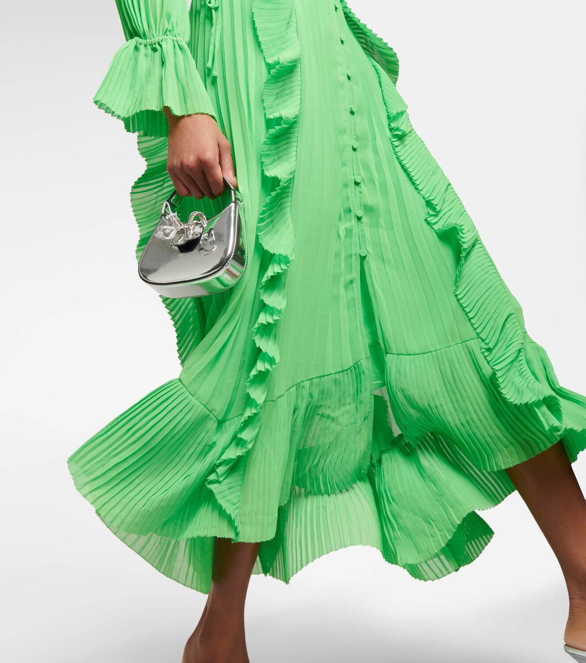 Self-Portrait Ruffle-trimmed pleated midi dress Self-Portrait
