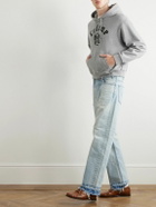 CELINE - Cropped Logo-Embroidered Cotton-Jersey Hoodie - Gray