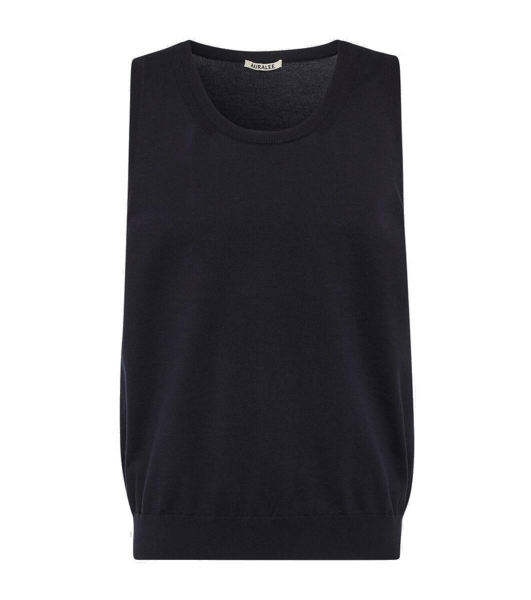 Auralee Men's Cotton Cashmere Cord Knit Vest in Lime/Navy Auralee