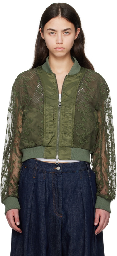Photo: Andersson Bell Khaki Layered Logo Lace Short Bomber Jacket