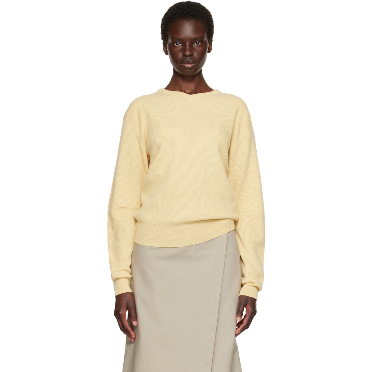 TONYWACK Yellow Superfine Wool Commando V-Neck Sweater