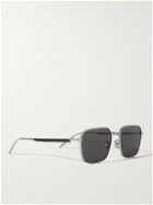 Berluti - Square-Frame Leather-Trimmed Palladium-Tone Sunglasses