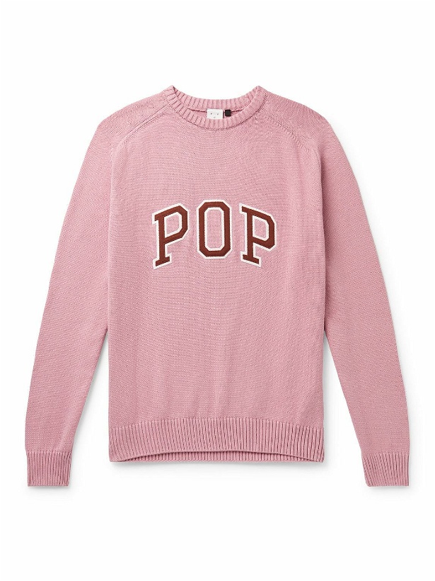 Photo: Pop Trading Company - Arch Logo-Appliquéd Cotton Sweater - Pink