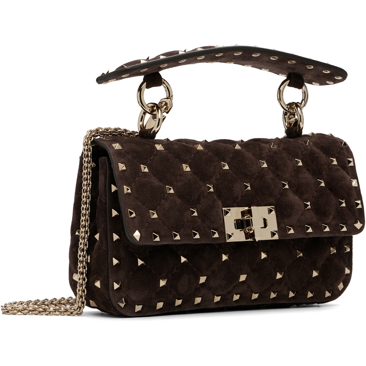 Valentino Garavani Brown Rockstud Spike Small Suede Bag