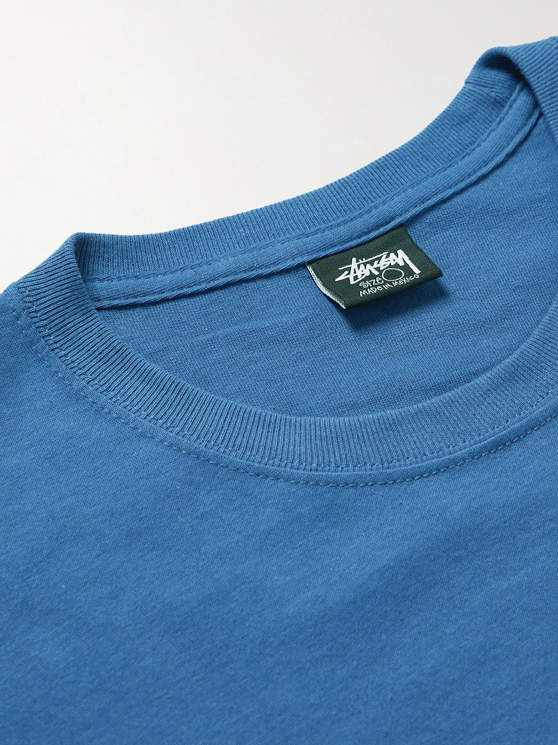 Stussy - Flames Logo-Print Cotton-Jersey T-shirt - Blue Stussy