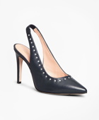 Brooks Brothers Women's Rhinestone-Studded Leather Slingback Pumps Shoes | Navy