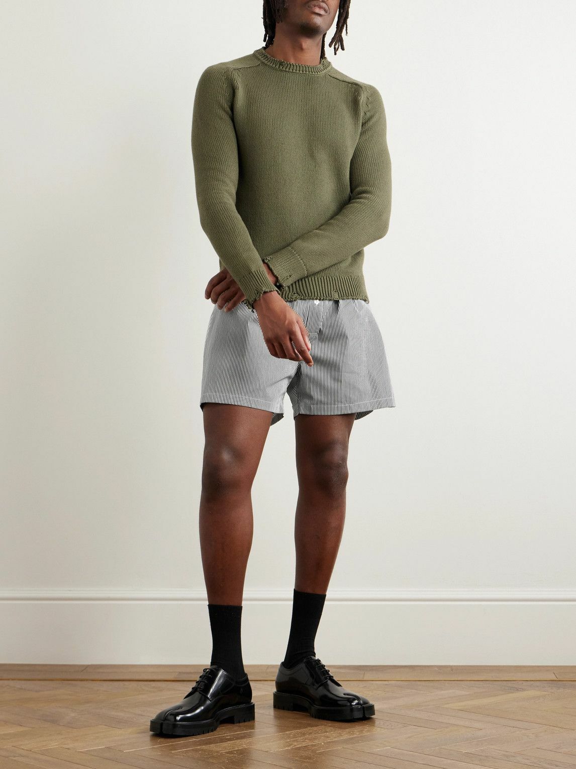 ショートパンツ MAISON MARGIELA gray cotton shorts Maison Margiela - Straight-Leg Striped Cotton-Blend Poplin