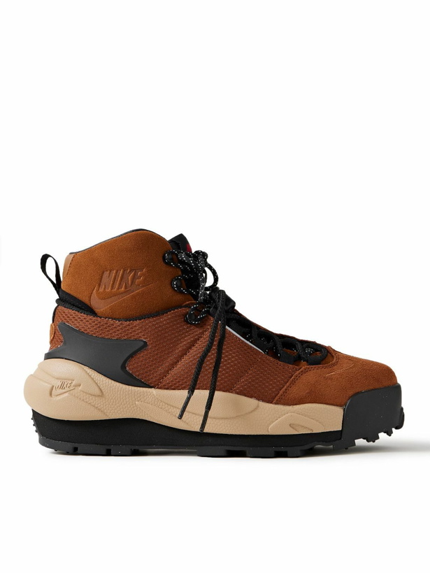Photo: Nike - sacai Magmascape Suede-Trimmed Quilted Mesh High-Top Sneakers - Brown
