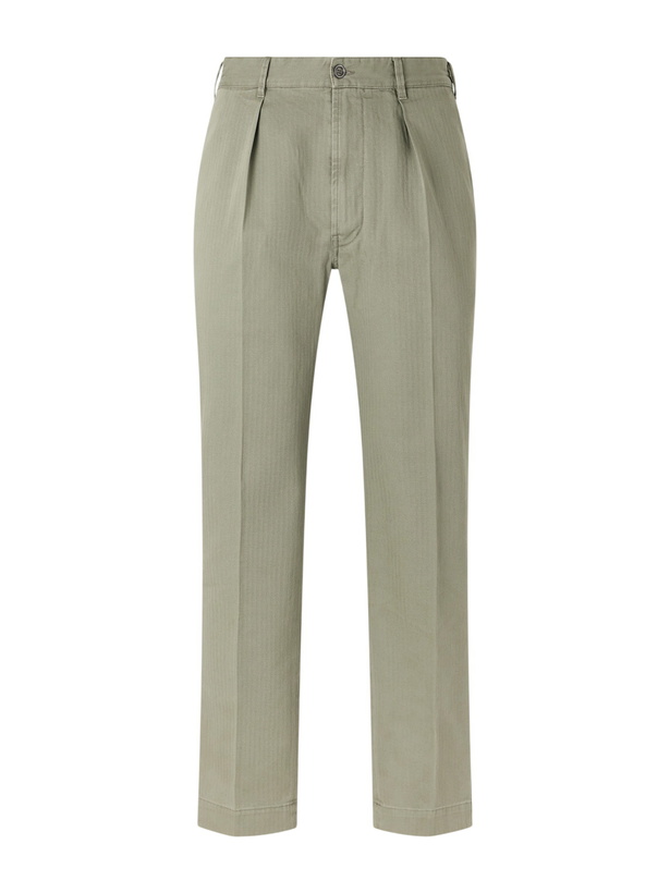 Photo: Drake's - Games Straight-Leg Herringbone Cotton Suit Trousers - Green