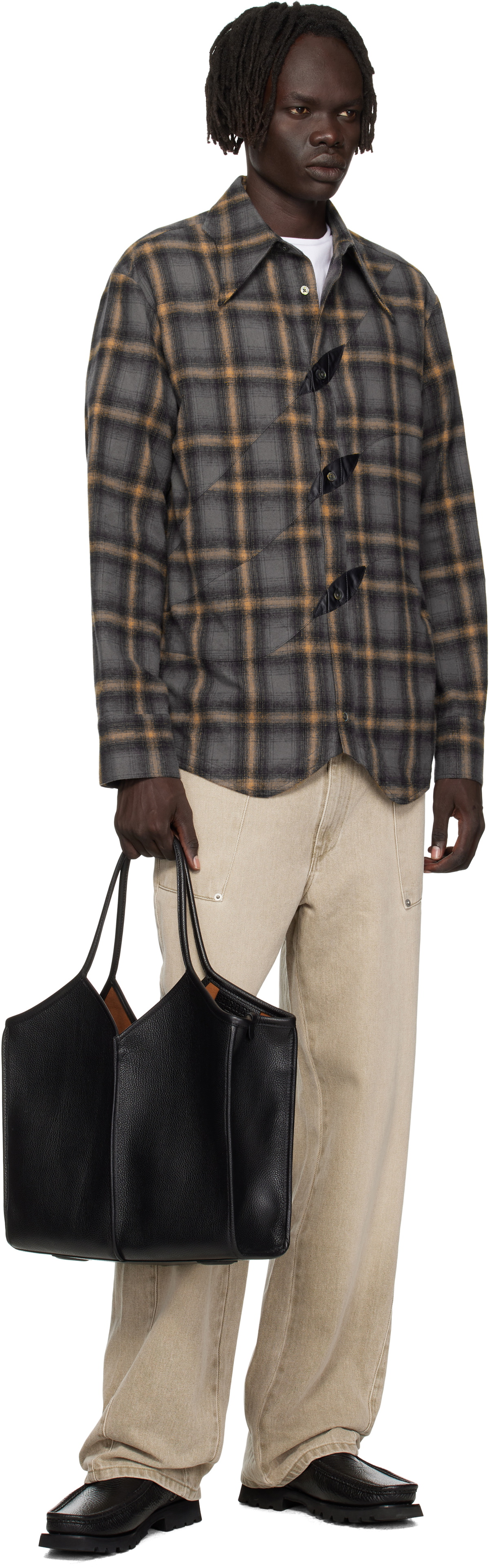 HEREU Black Calella Squared Medium Grainy Tote