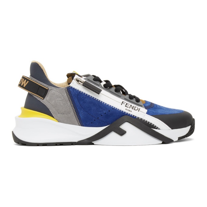 Photo: Fendi Blue and Grey Suede Flow Sneakers