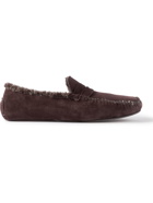 Manolo Blahnik - Kensington Shearling-Lined Suede Slippers - Brown