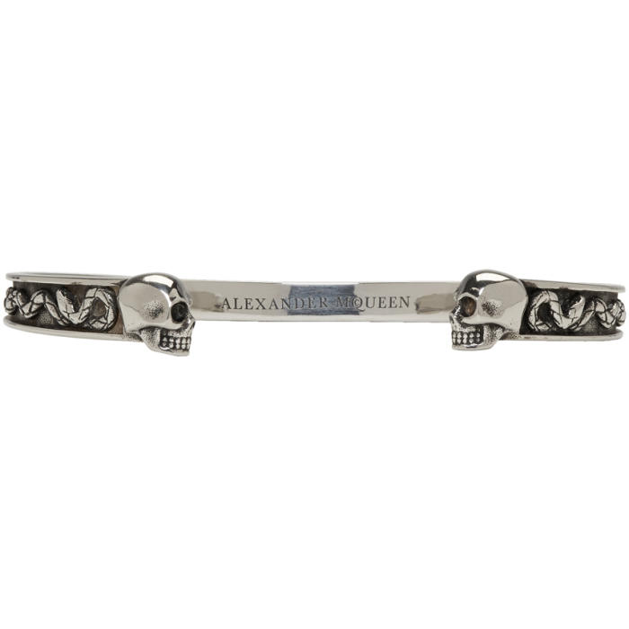 Alexander McQueen Silver Twin Skull and Snake Bracelet Alexander