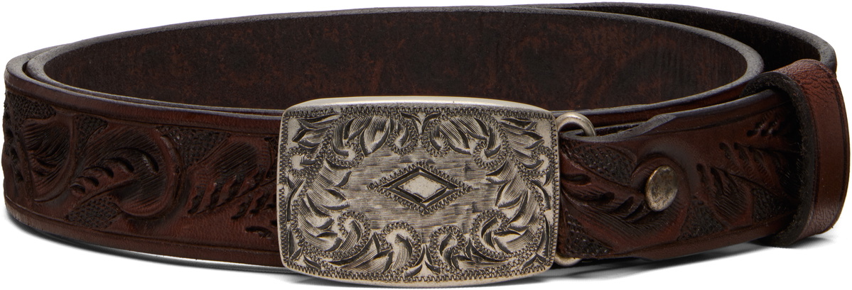 RRL Tan Hand-Tooled Leather Belt