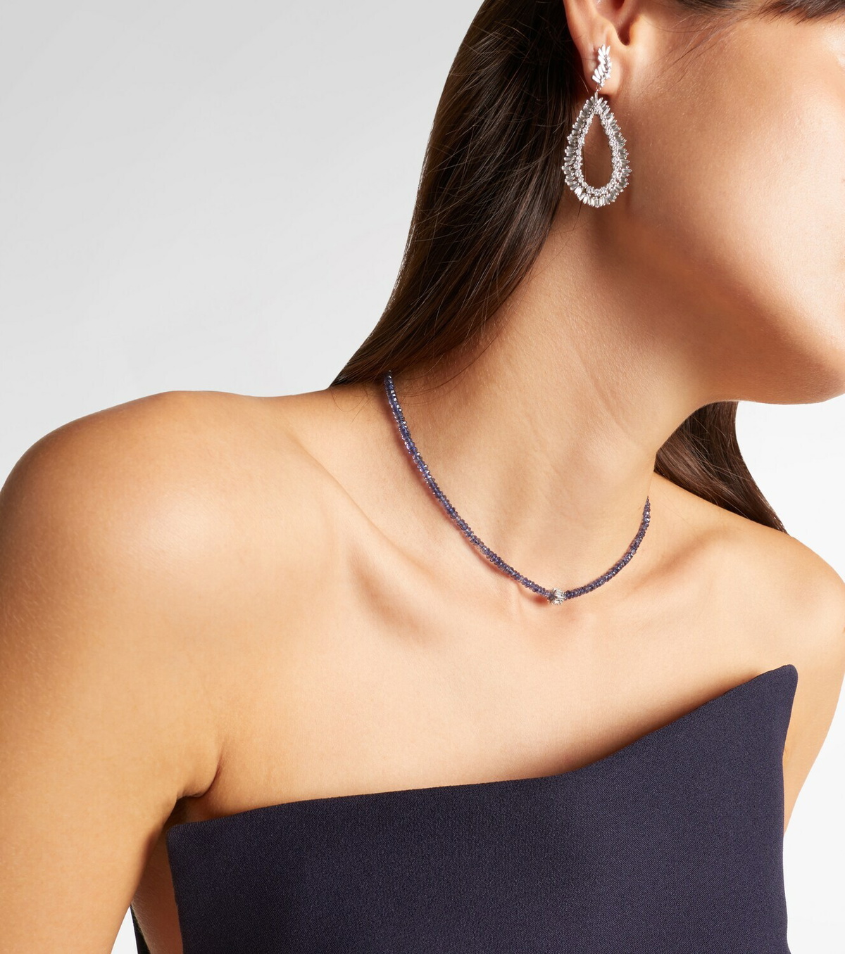 Suzanne Kalan 18kt white gold beaded necklace with sapphires and diamonds