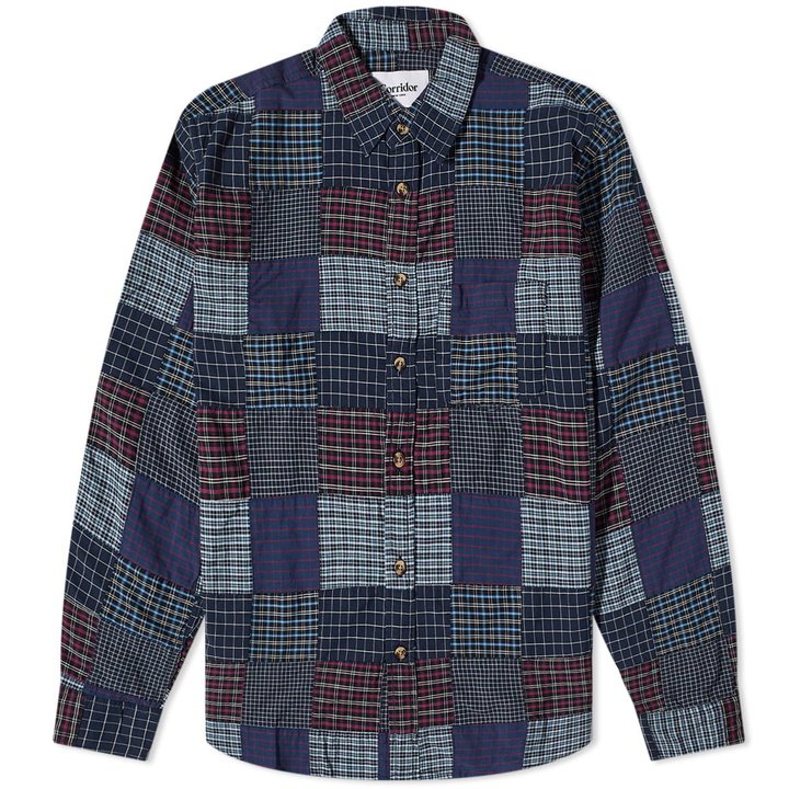 Photo: Corridor Men's Patchwork Plaid Shirt in Navy