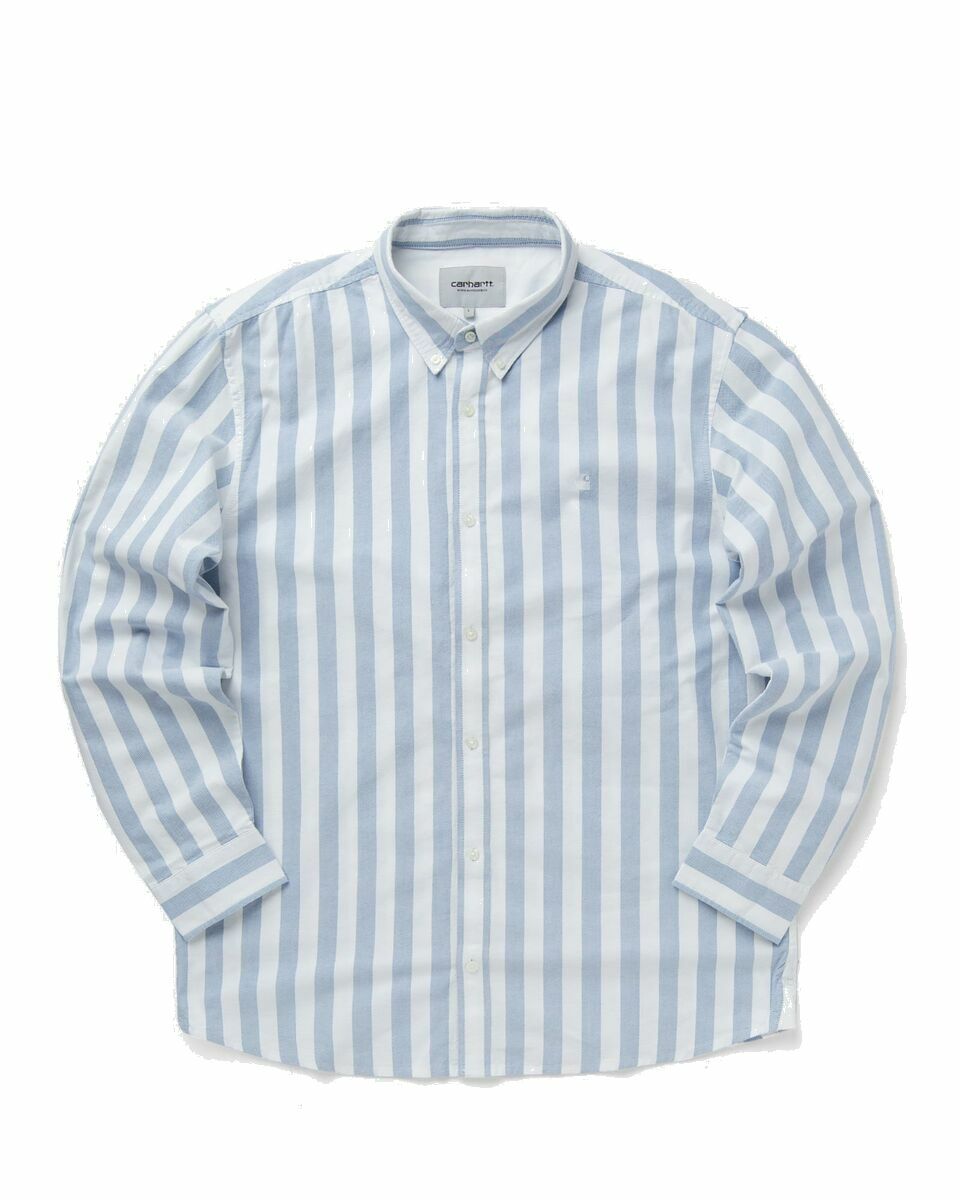Photo: Carhartt Wip L/S Dillion Shirt Blue/White - Mens - Longsleeves