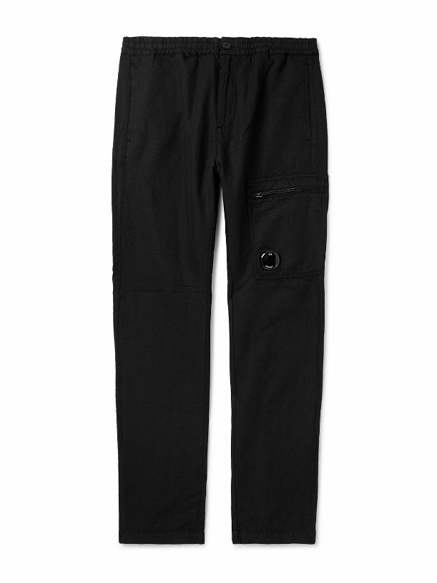Photo: C.P. Company - Straight-Leg Logo-Appliquéd Cotton and Linen-Blend Trousers - Black