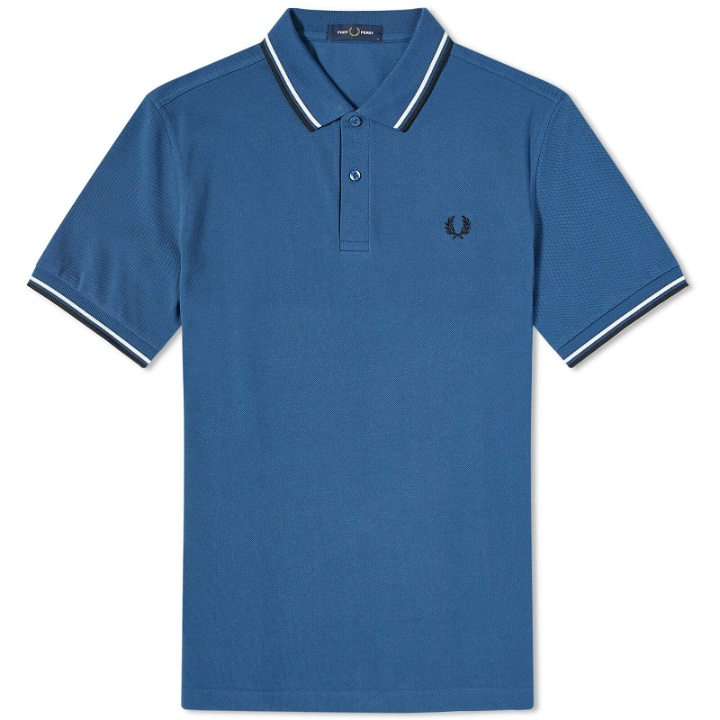 Photo: Fred Perry Men's Slim Fit Twin Tipped Polo Shirt in Midnight Blue/Snow White/Black