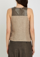 Emporio Armani Faux Leather Panel Linen top Beige