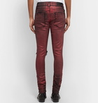 AMIRI - Skinny-Fit Distressed Glittered Stretch-Denim Jeans - Men - Red